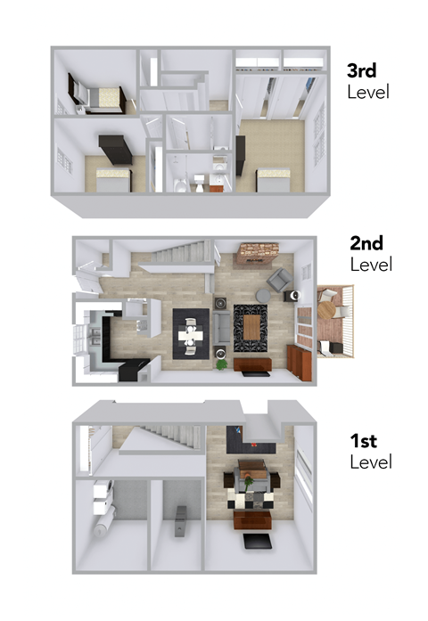 Wilmington, 3 bed 2.5 bath, 1,950 sqft townhome at Olde Towne Apartments, Middletown, OH, 45042